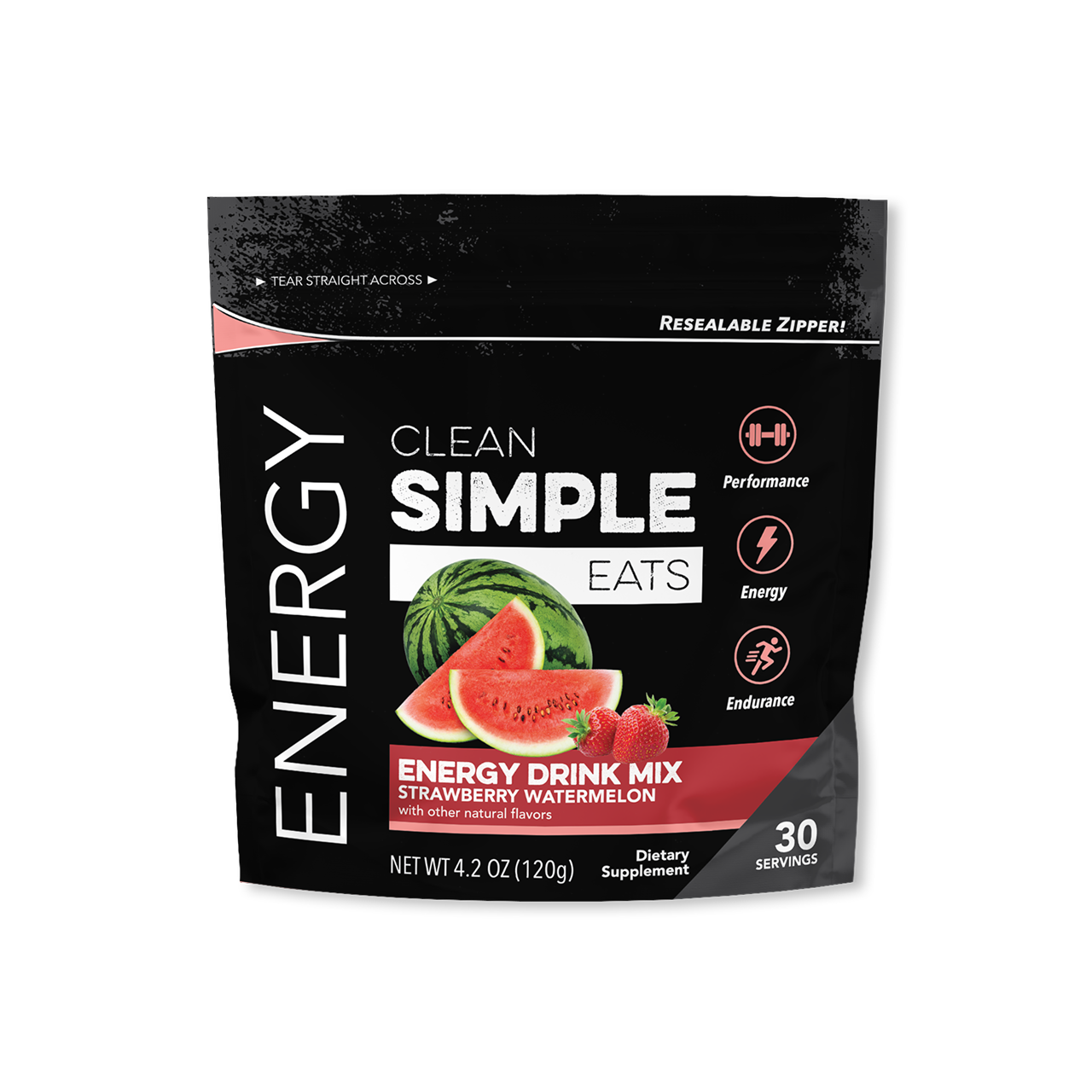 Clean Simple Eats Energy: Strawberry Watermelon Energy Drink Mix (30 Serving Bag)