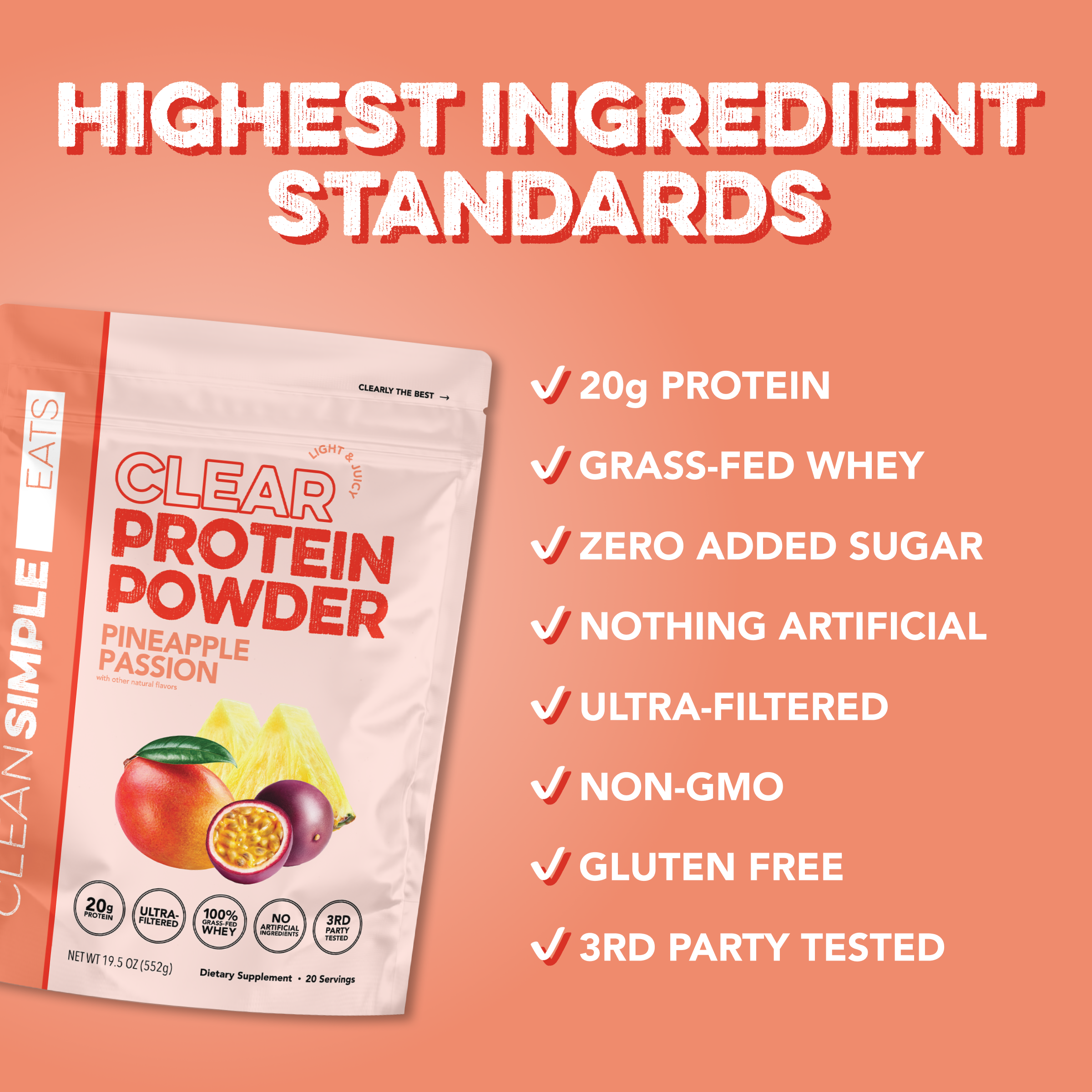 Clean Simple Eats Clear Protein Powder: Pineapple Passion (20 Serving) - Image 3