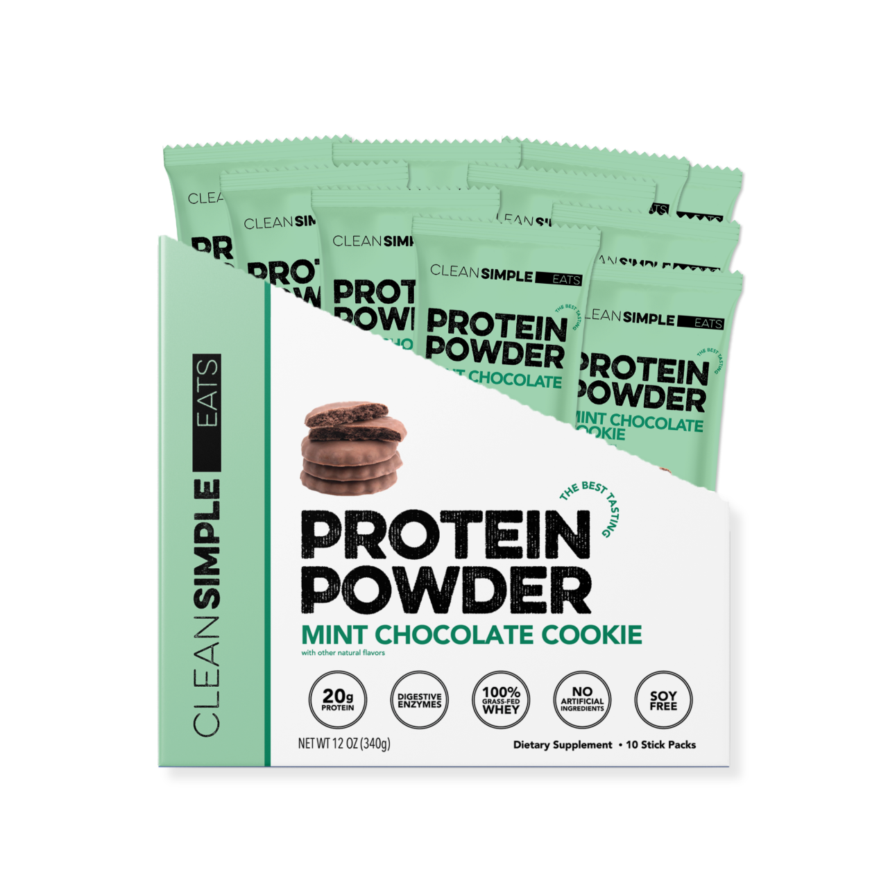 Clean Simple Eats Protein Powder: Mint Chocolate Cookie (10 Single Serving Stick Packs)